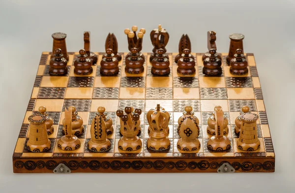 Chess board focus to white king and queen — Stock Photo, Image