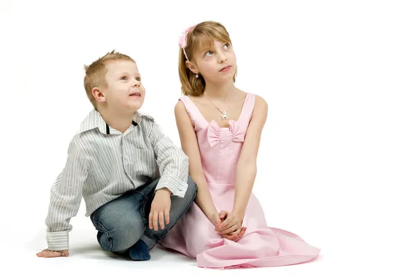 Studio portret van broers en zussen mooie jongen en meisje — Stockfoto