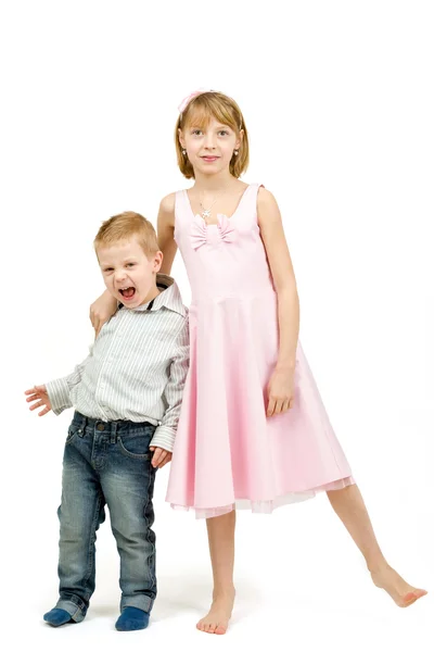 Studio portrait of siblings beautiful boy and girl — Stock Photo, Image
