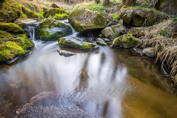 Falls on the small mountain river in a wood — Stock Photo, Image