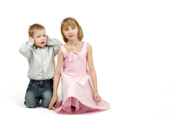 Studio portrait of siblings beautiful boy and girl — Stock Photo, Image