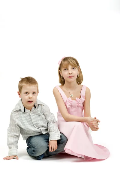 Studio portrait of siblings beautiful boy and girl — Stock Photo, Image