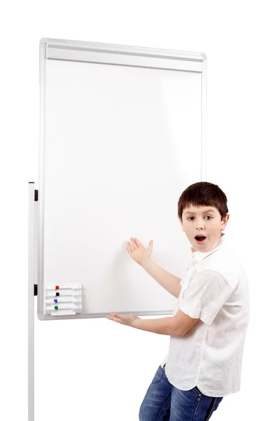 Young boy student and whiteboard — Stock Photo, Image