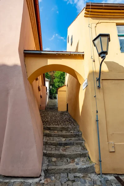 Narrow Picturesque Street Colorful Buildings Historic Center Medieval City Trebic — Stock Photo, Image