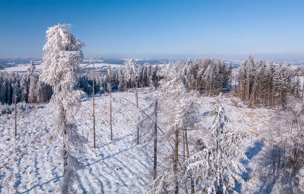 Повітряний Вид Зимовий Пейзаж Покритий Снігом Сонячний День Чеська Республіка — стокове фото