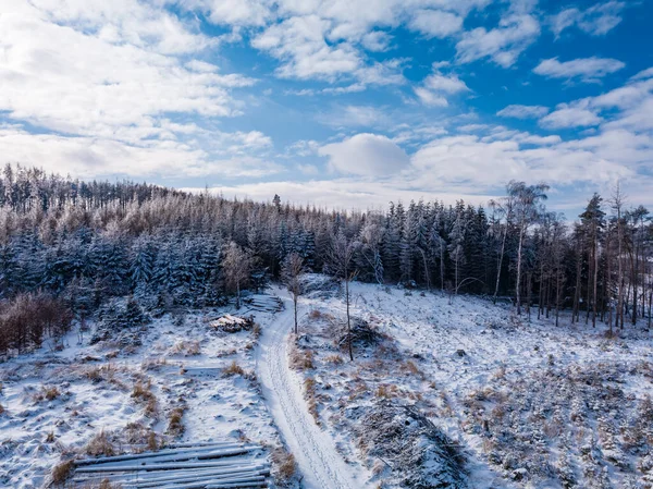 Повітряний Вид Зимовий Пейзаж Покритий Снігом Сонячний День Чеська Республіка — стокове фото