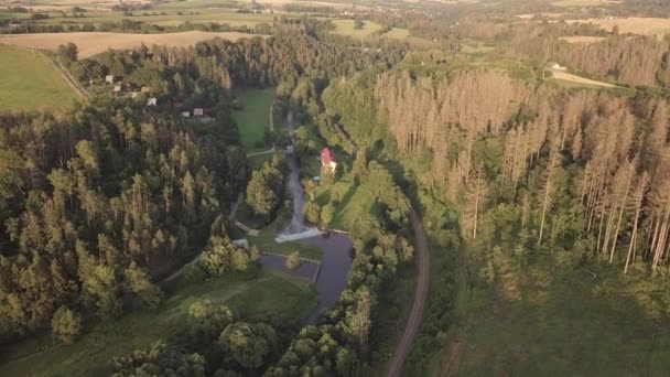Luchtfoto Van Het Herfstlandschap Traditioneel Herfstlandschap Midden Europa Levendig Gekleurd — Stockvideo