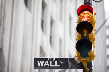 Wall street and red traffic light clipart