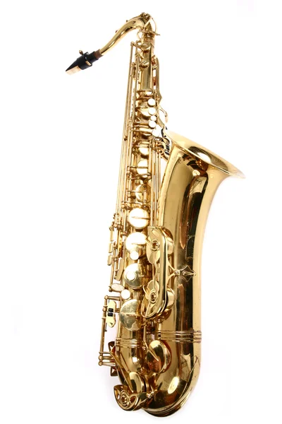 Saxofon izolat pe fundal alb — Fotografie, imagine de stoc
