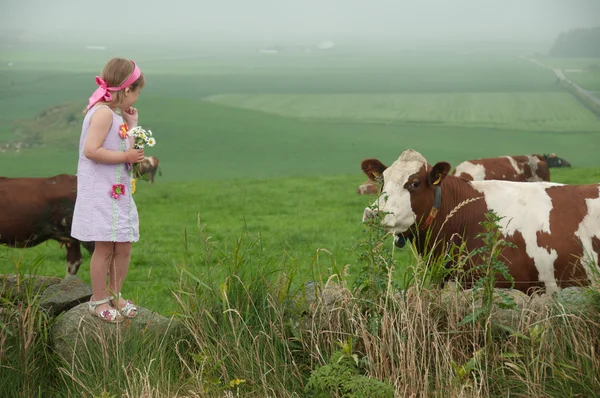 Una niña y vacas Imagen De Stock