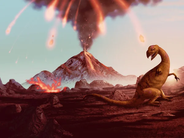 Fuoco su dinosauro indifeso — Foto Stock