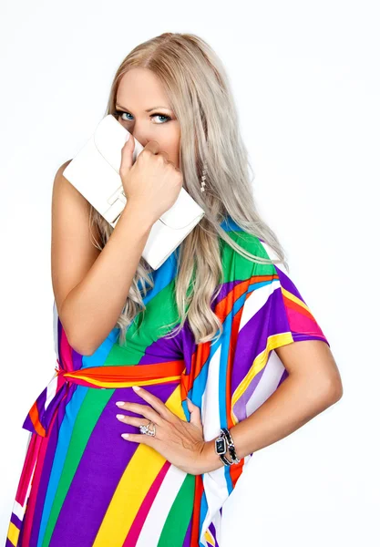 Girl hiding over a purse — Stock Photo, Image