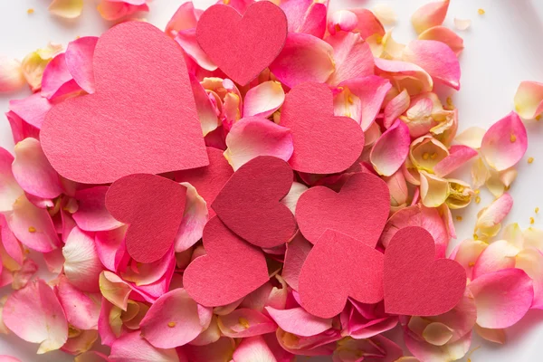 Hjärtan och rosenblad — Stockfoto