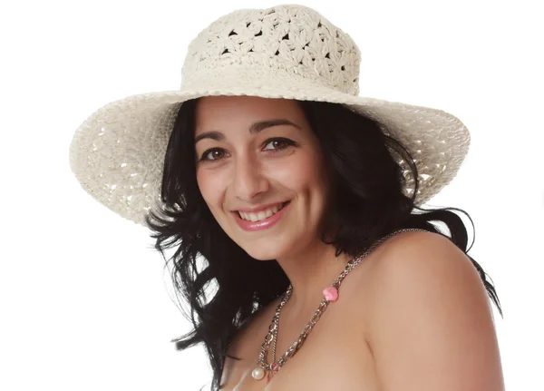 Милая женщина в белой шляпе — стоковое фото