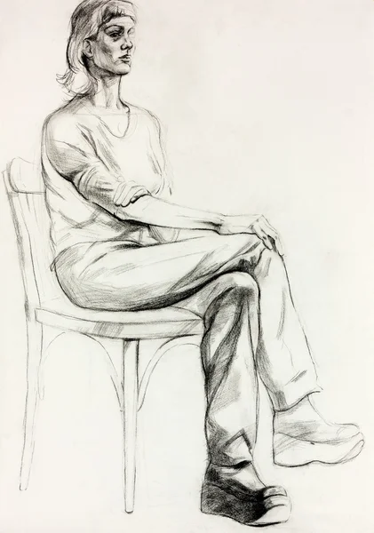 Kobieta siedzi szkic — Zdjęcie stockowe