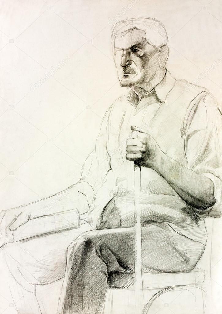 Senior man drawing