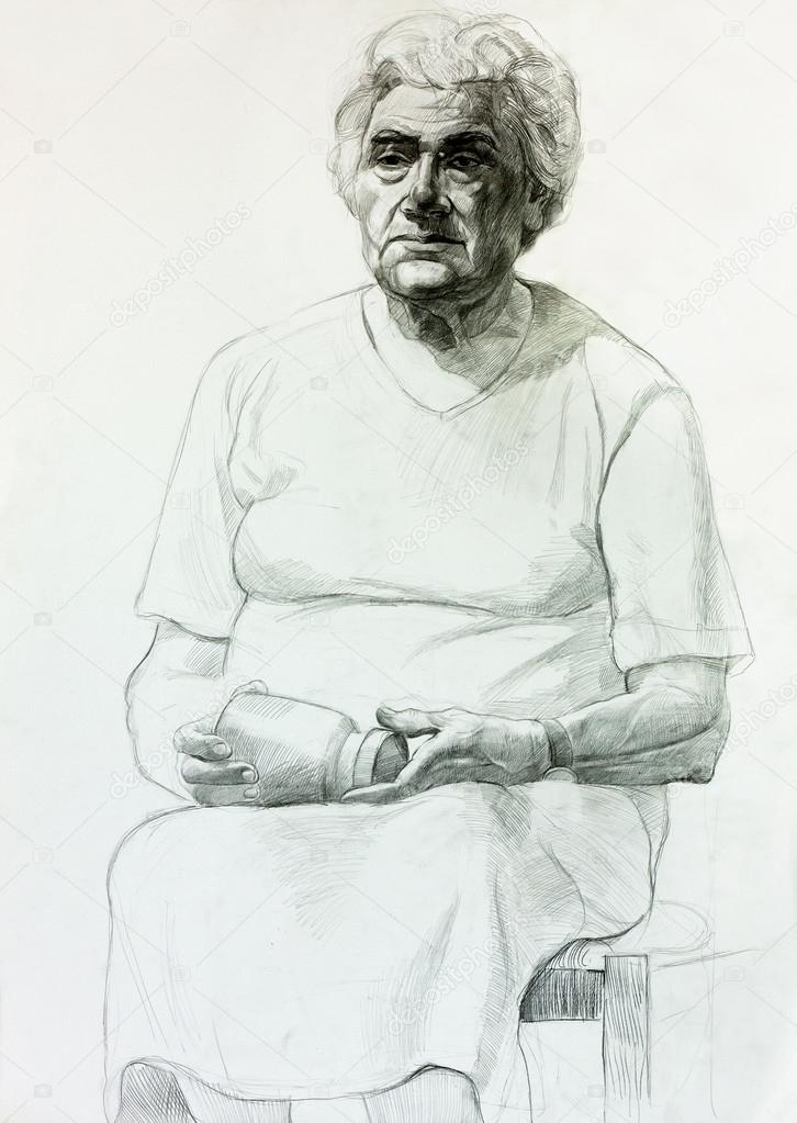 Drawing of a senior woman