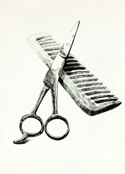 Nożyczki i grzebień — Zdjęcie stockowe
