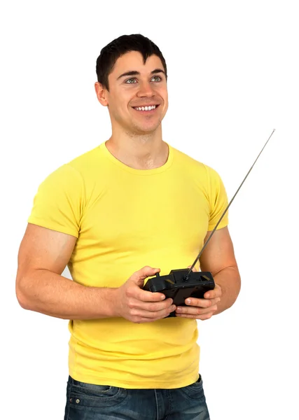 Homem com controle remoto por rádio — Fotografia de Stock