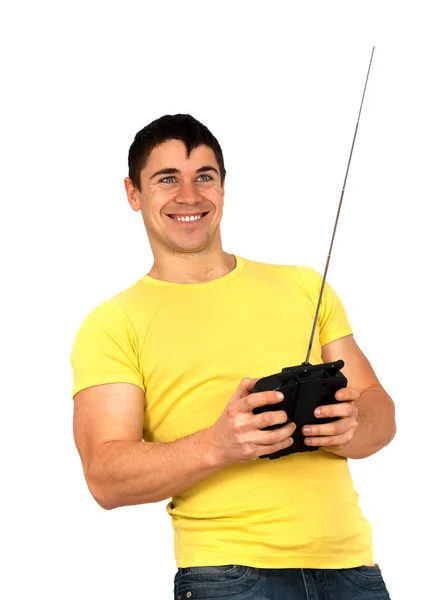 Man with radio remote control — Stock Photo, Image