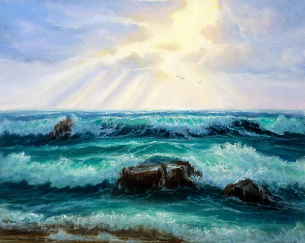 Original Oil Painting Ocean Cliffs Canvas Modern Impressionism — Stock Photo, Image