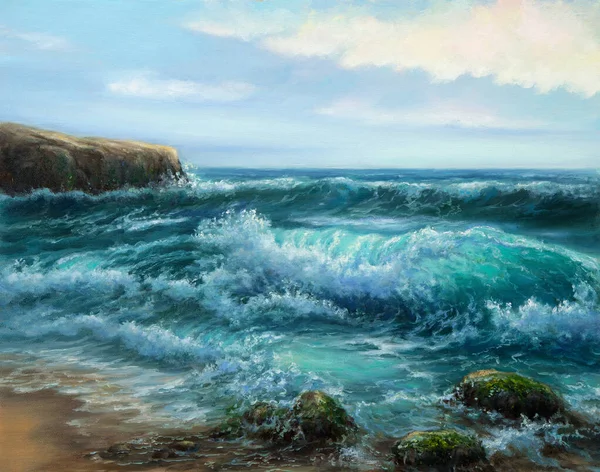 Original Oil Painting Ocean Cliffs Canvas Modern Impressionism — Stock Photo, Image