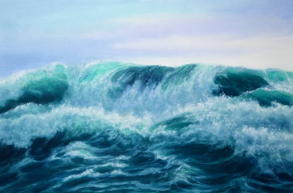 Peinture Huile Originale Montrant Des Vagues Dans Océan Mer Sur — Photo