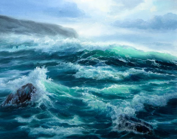 Peinture Huile Originale Océan Des Falaises Sur Toile Impressionnisme Moderne — Photo