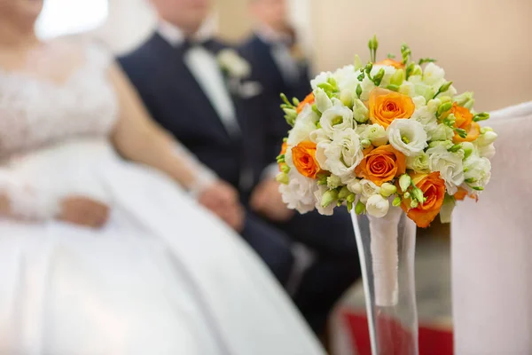 Bride Wedding Bouquet Church Ceremon — Stock Photo, Image