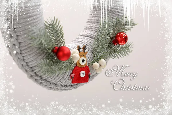 Grinalda Natal Feita Fios Com Inscrição Feliz Natal Grinalda Decorada — Fotografia de Stock
