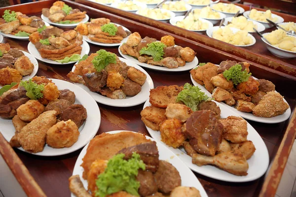 Smažené Porce Masa Připravené Pro Servírování Catering Servis Stock Obrázky