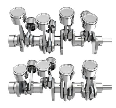 V8 motor piston krank mili, iki pozisyon üzerinde