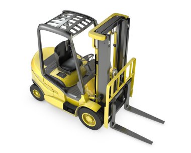 Sarı Forkliftler yükseltilmiş çatalla, önden görünüm