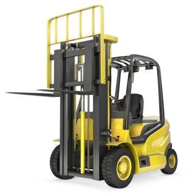 Sarı Forkliftler yükseltilmiş çatalla, önden görünüm