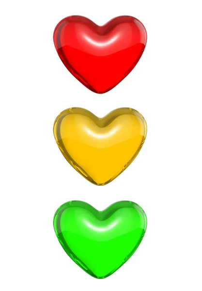 Red candy heart colored as traffic light — Stock Photo, Image