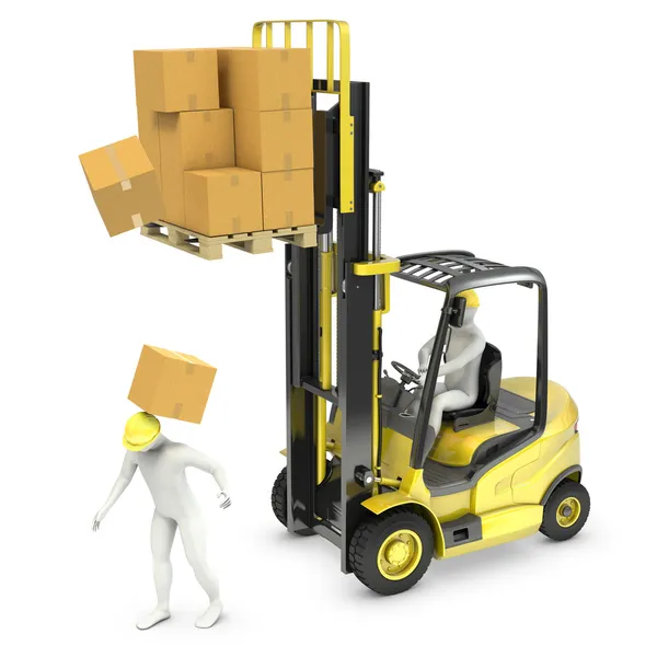 Worker was hit by cardboard falling from lift truck fork — Stock Photo, Image