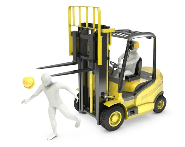 Abstract white man was hit by lift truck fork — Stock Photo, Image