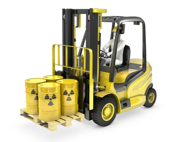 Fork lift truck met radioactieve vaten — Stockfoto