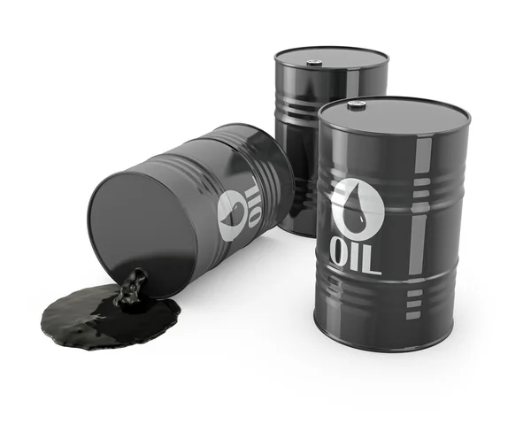 Three barrels and spilled oil — Stock Photo, Image