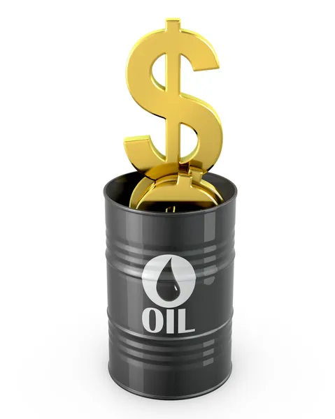 Barril de petróleo lleno de signos de dólar — Foto de Stock