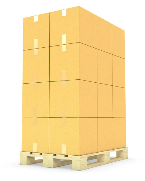 Stapel van kartonnen dozen op een pallet — Stockfoto