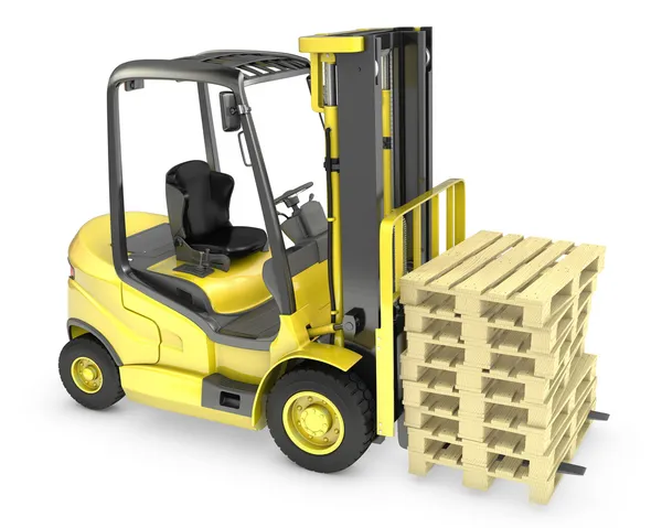 Carrello elevatore giallo, con pila di pallet — Foto Stock