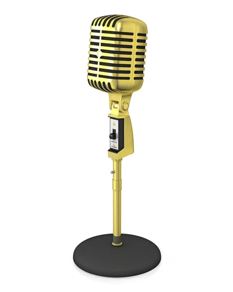 Золотой классический микрофон на черной стойке — стоковое фото