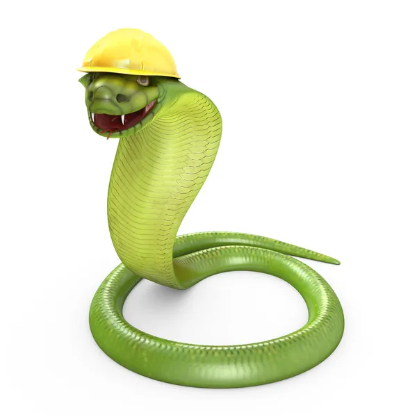 Green cobra bent in a yellow helmet — Stock Photo, Image