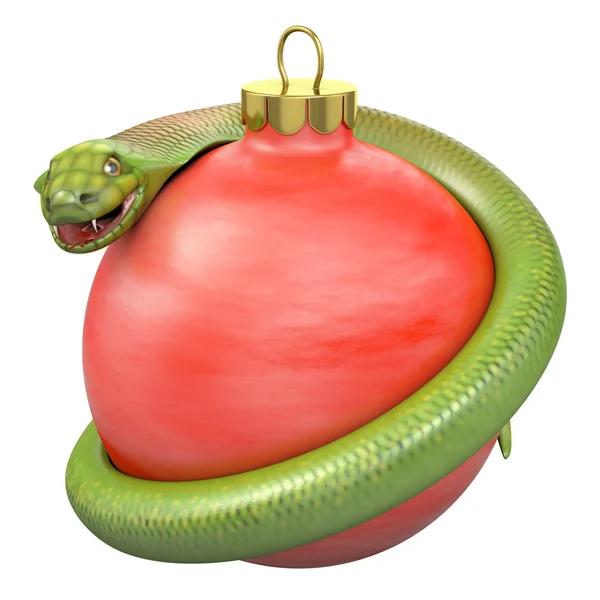 Cobra on a red christmas bauble — Stock Photo, Image