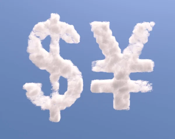 Dollar en yen vorm wolken — Stockfoto