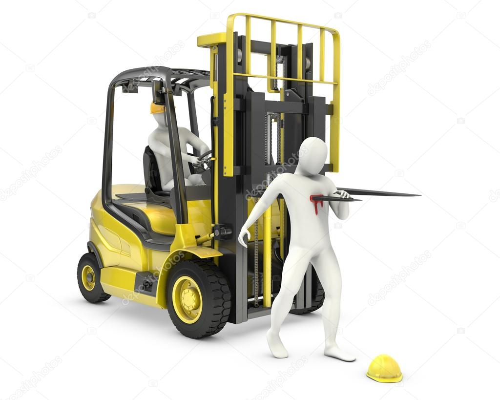 Abstract white man was injured by lift truck fork