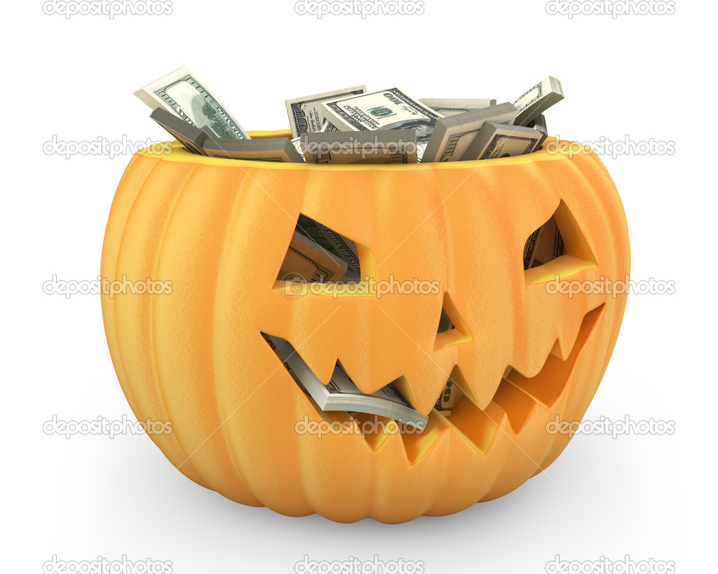 Holiday pumpkin jack lantern full of dollars