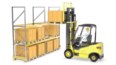 forklift kamyon yükleri palet rafta