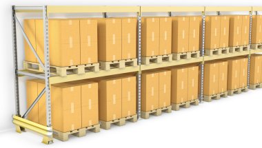 Row of pallet racks with boxes clipart